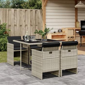 ARDEBO.de - 5-tlg. Garten-Essgruppe mit Kissen Hellgrau Poly Rattan