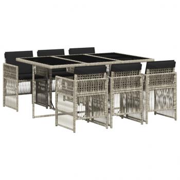 7-tlg. Garten-Essgruppe mit Kissen Hellgrau Poly Rattan