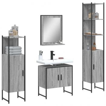 ARDEBO.de - 4-tlg. Badmöbel-Set Grau Sonoma Holzwerkstoff