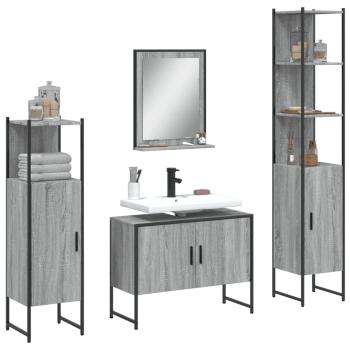 ARDEBO.de - 4-tlg. Badmöbel-Set Grau Sonoma Holzwerkstoff