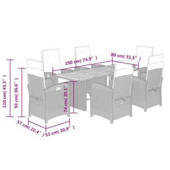 ARDEBO.de - 7-tlg. Garten-Essgruppe mit Kissen Beigemischung Poly Rattan