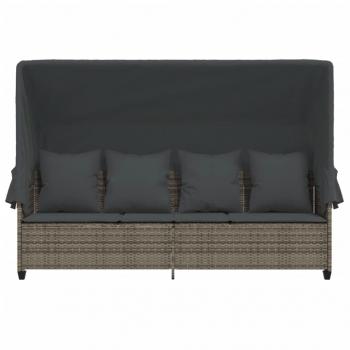 Sonnenliege mit Dach und Kissen Grau Poly Rattan
