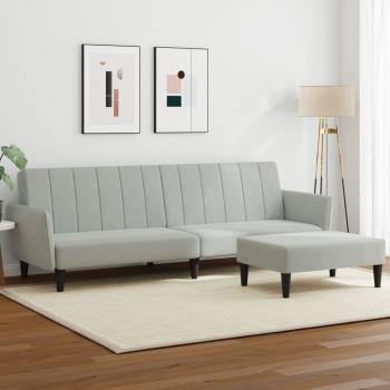 ARDEBO.de - Schlafsofa 2-Sitzer mit Fußhocker Hellgrau Samt