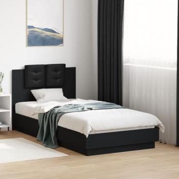 Bettgestell mit Kopfteil Schwarz 90x190 cm Holzwerkstoff