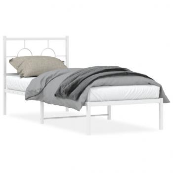ARDEBO.de - Bettgestell mit Kopfteil Metall Weiß 80x200 cm