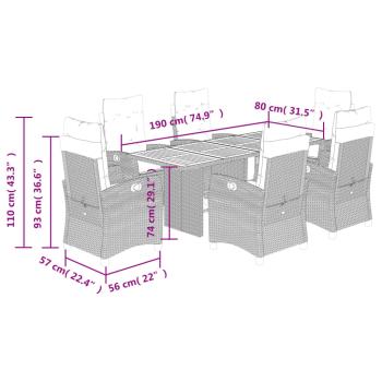 ARDEBO.de - 7-tlg. Garten-Essgruppe mit Kissen Beige Poly Rattan