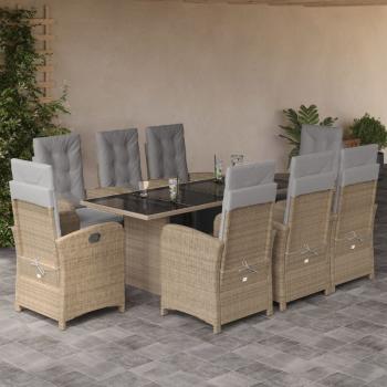 ARDEBO.de - 9-tlg. Garten-Essgruppe mit Kissen Beige Poly Rattan