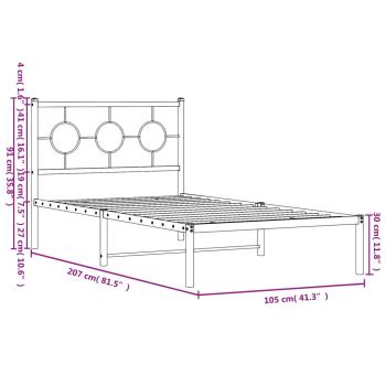 Bettgestell mit Kopfteil Metall Schwarz 100x200 cm