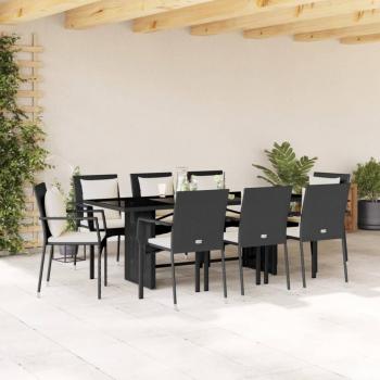 ARDEBO.de - 9-tlg. Garten-Essgruppe mit Kissen Schwarz Poly Rattan