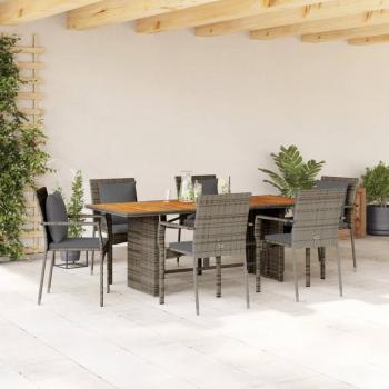 ARDEBO.de - 7-tlg. Garten-Essgruppe mit Kissen Grau Poly Rattan