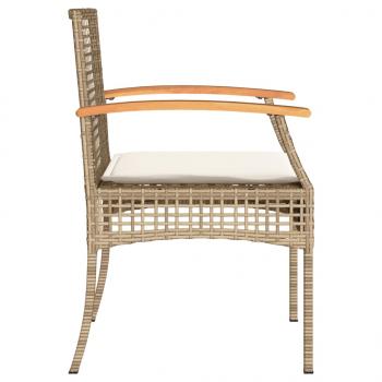Gartenstühle mit Kissen 2 Stk. Beige Poly Rattan Akazienholz