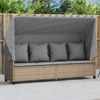 ARDEBO.de - Sonnenliege mit Dach und Kissen Beige Poly Rattan