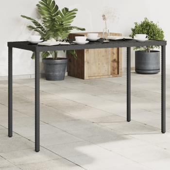 ARDEBO.de - Gartentisch mit Glasplatte Schwarz 115x54x74 cm Poly Rattan