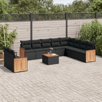 ARDEBO.de - 11-tlg. Garten-Sofagarnitur mit Kissen Schwarz Poly Rattan