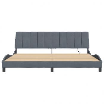 Bettgestell mit LED-Leuchten Dunkelgrau 200x200 cm Samt