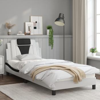 Bettgestell mit Kopfteil Weiß und Schwarz 90x190 cm Kunstleder