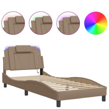 Bettgestell mit LED Cappuccino-Braun 90x200 cm Kunstleder