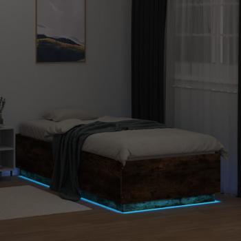 Bettgestell mit LED Räuchereiche 100x200 cm Holzwerkstoff