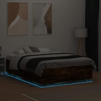 Bettgestell mit LED Räuchereiche 140x190 cm Holzwerkstoff