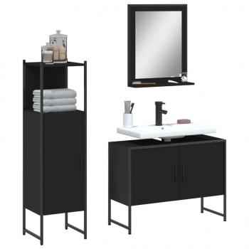 ARDEBO.de - 3-tlg. Badmöbel-Set Schwarz Holzwerkstoff