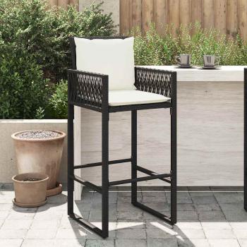 ARDEBO.de - Garten-Barhocker mit Kissen 2 Stk. Schwarz Poly Rattan