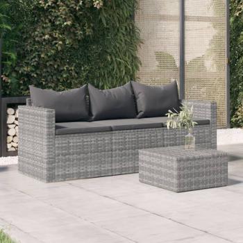 ARDEBO.de - Gartensofa 3-Sitzer mit Kissen Grau Poly Rattan