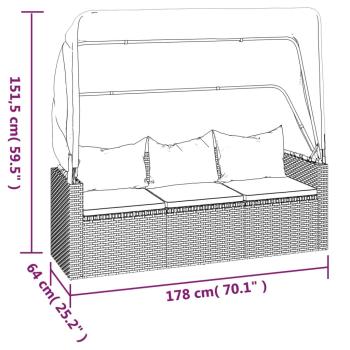 3-Sitzer-Gartensofa mit Dach und Fußhocker Grau Poly Rattan