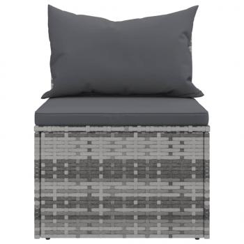 4-tlg. Garten-Sofagarnitur mit Kissen Grau Poly Rattan