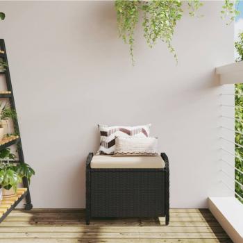 ARDEBO.de - Gartenhocker mit Kissen Schwarz 58x46x46 cm Poly Rattan