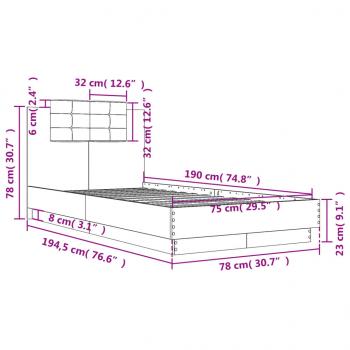 Bettgestell mit Kopfteil Grau Sonoma 75x190 cm Holzwerkstoff