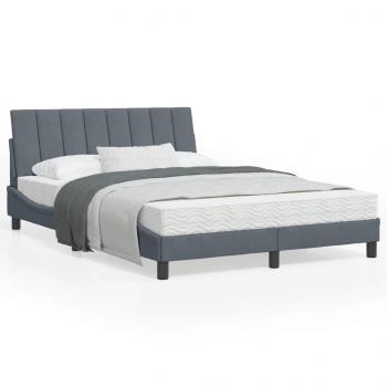 ARDEBO.de - Bettgestell mit LED-Leuchten Dunkelgrau 140x190 cm Samt