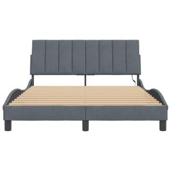 Bettgestell mit LED-Leuchten Dunkelgrau 140x190 cm Samt