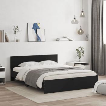 Bettgestell mit Kopfteil LED-Beleuchtung Schwarz 150x200 cm