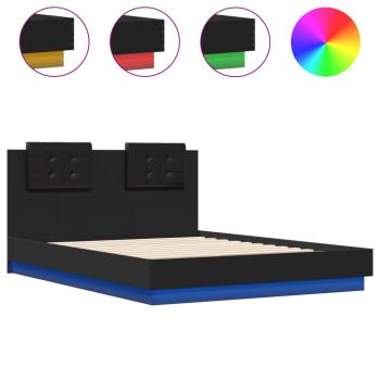 ARDEBO.de - Bettgestell mit Kopfteil und LED-Leuchten Schwarz 135x190 cm