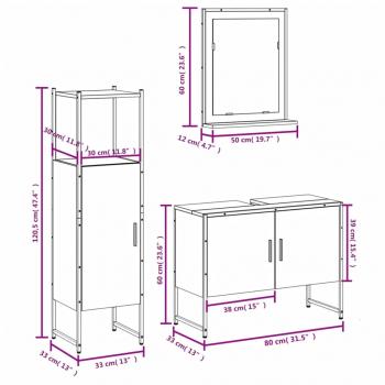 3-tlg. Badmöbel-Set Braun Eichen-Optik Holzwerkstoff