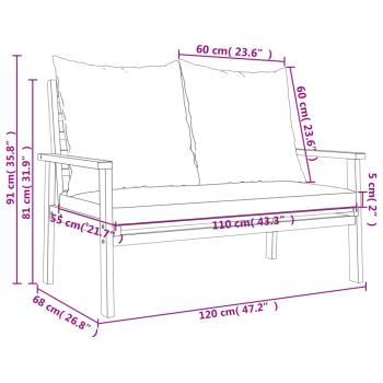 Gartensofa 120 cm mit Kissen Massivholz Akazie