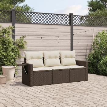 ARDEBO.de - 3-tlg. Garten-Sofagarnitur mit Kissen Braun Poly Rattan