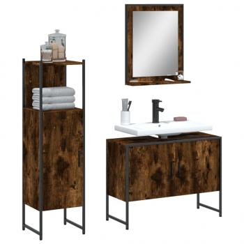 ARDEBO.de - 3-tlg. Badmöbel-Set Räuchereiche Holzwerkstoff