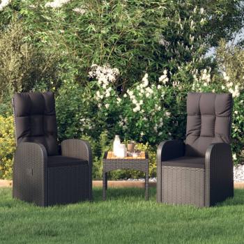 ARDEBO.de - Gartensessel mit Kissen 2 Stk. Verstellbar Schwarz Poly Rattan