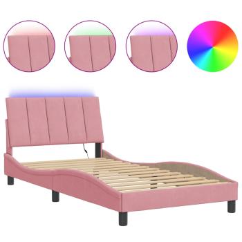 Bettgestell mit LED-Leuchten Rosa 100x200 cm Samt