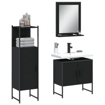 ARDEBO.de - 3-tlg. Badmöbel-Set Schwarz Holzwerkstoff