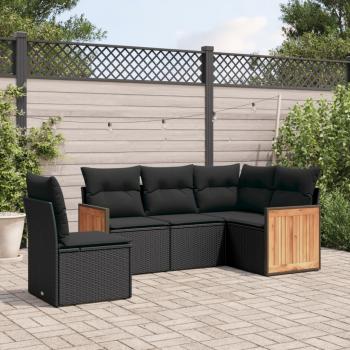 ARDEBO.de - 5-tlg. Garten-Sofagarnitur mit Kissen Schwarz Poly Rattan