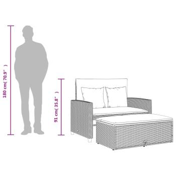 Gartensofa mit Kissen 2-Sitzer Schwarz Poly Rattan&Akazienholz