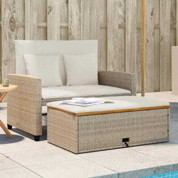 ARDEBO.de - Gartensofa mit Kissen 2-Sitzer Beige Poly Rattan & Akazienholz