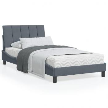 ARDEBO.de - Bettgestell mit LED-Leuchten Dunkelgrau 100x200 cm Samt