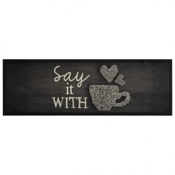 Küchenteppich Waschbar Tasse Schwarz 60x180 cm Samt