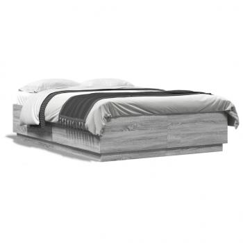 ARDEBO.de - Bettgestell mit LED Grau Sonoma 140x200 cm Holzwerkstoff