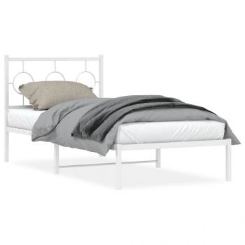 ARDEBO.de - Bettgestell mit Kopfteil Metall Weiß 90x190 cm