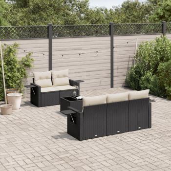 ARDEBO.de - 6-tlg. Garten-Sofagarnitur mit Kissen Schwarz Poly Rattan