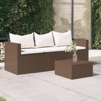 ARDEBO.de - Gartensofa 3-Sitzer mit Kissen Braun Poly Rattan